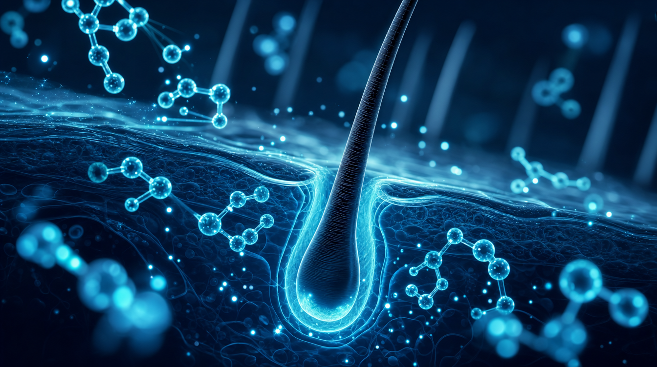 Cyan visualisation of copper peptides in a cosmetic hair serum