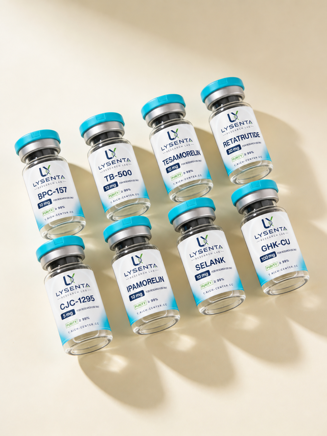 Assortiment LYSENTA vials met cyaan doppen